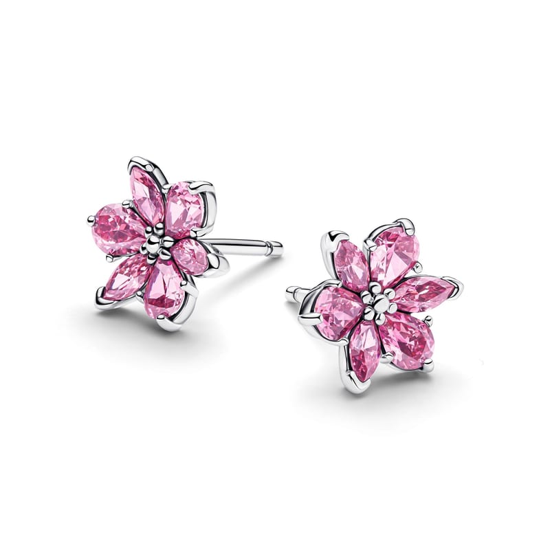 Herbarium Sparkling Pink Flower Stud Earrings