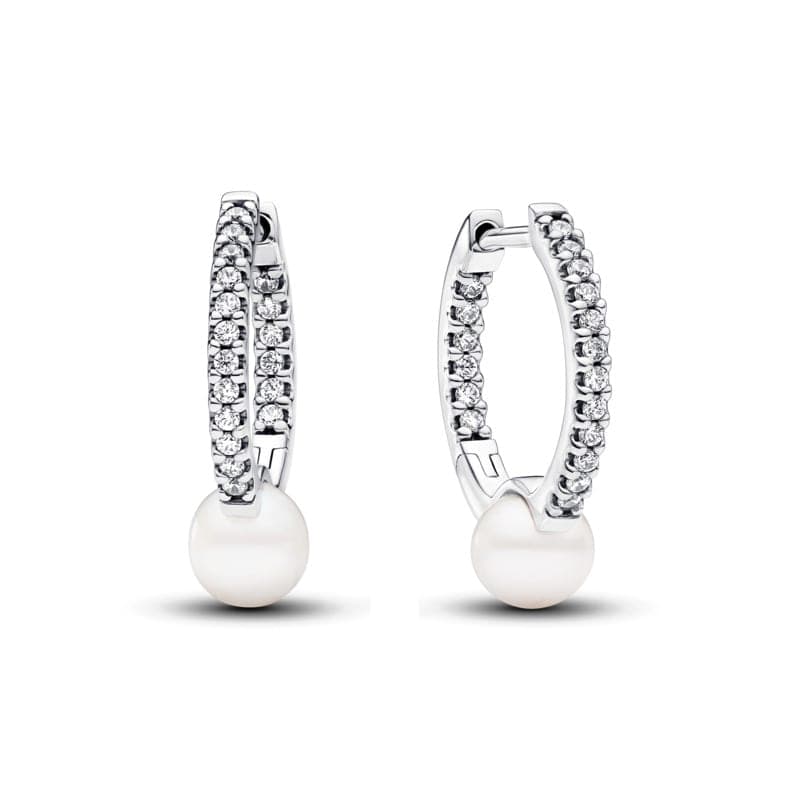 Pandora Treated Freshwater Cultured Pearl & Pavé Hoop Earrings 293171C01 293171 — Foto 1 von 1