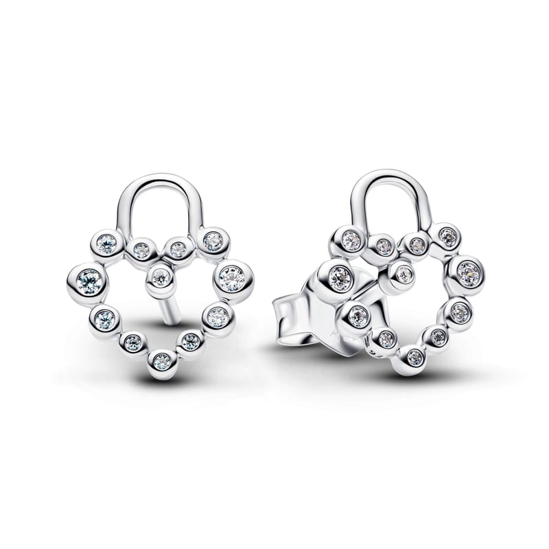 Sparkling Heart Padlock Stud Earrings
