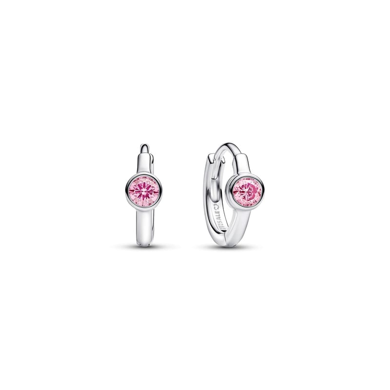Pandora Era Bezel Sterling Silver Pink Lab-grown Diamond Huggie Earrings