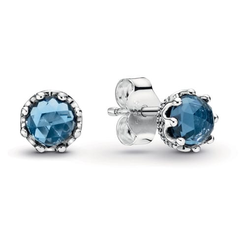 Blue Sparkling Crown Stud Earrings