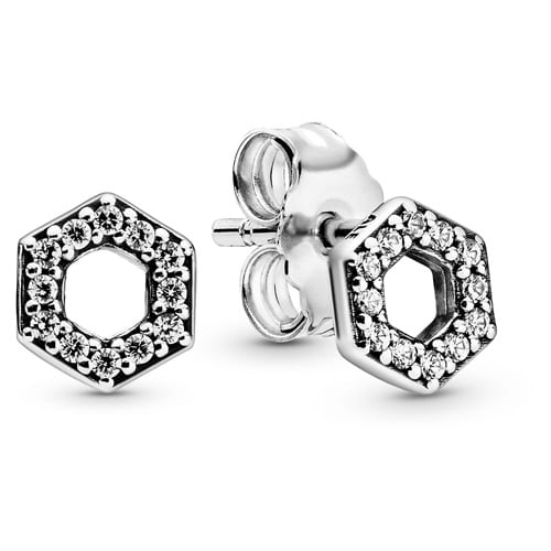 Sparkling Honeycomb Hexagon Stud Earrings