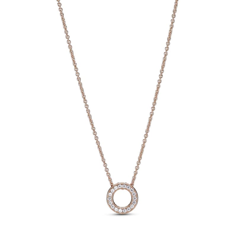 Rose Pavé Circle Heart Necklace