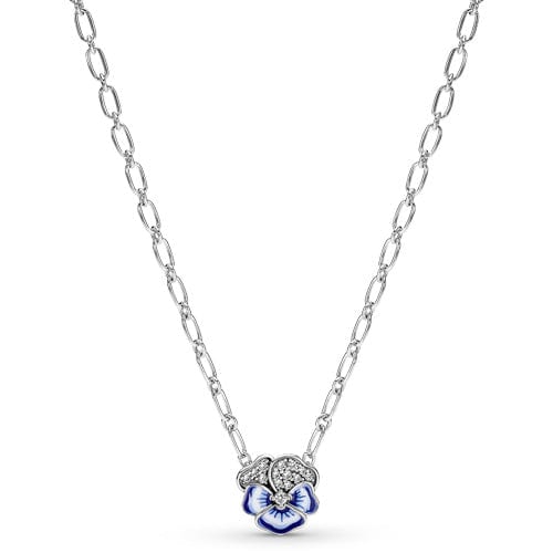 Blue Pansy Flower Pendant Necklace