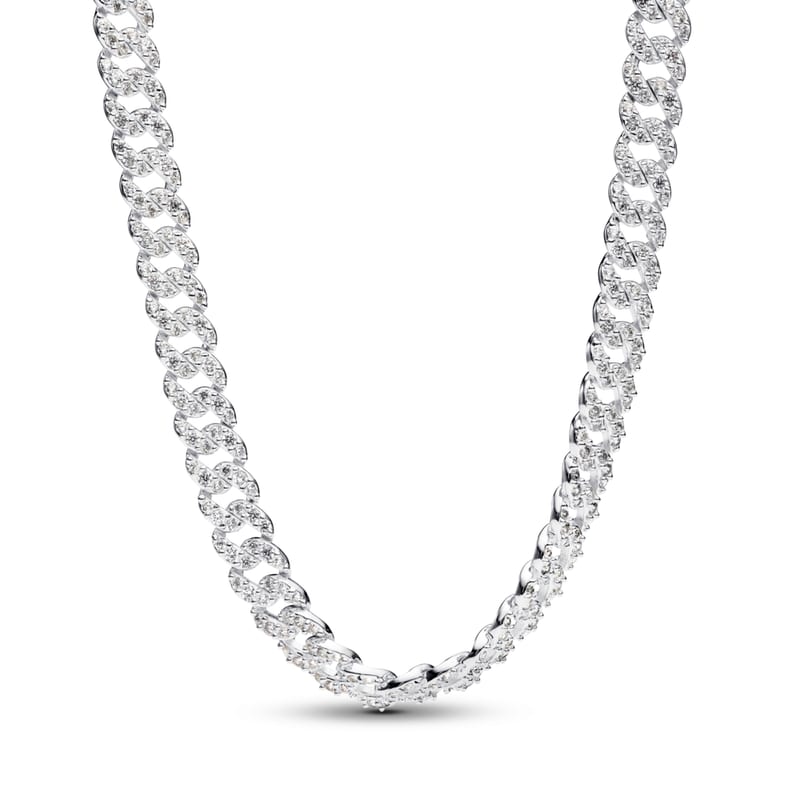 Cuban chain sterling silver necklace with clear cubic zirconia