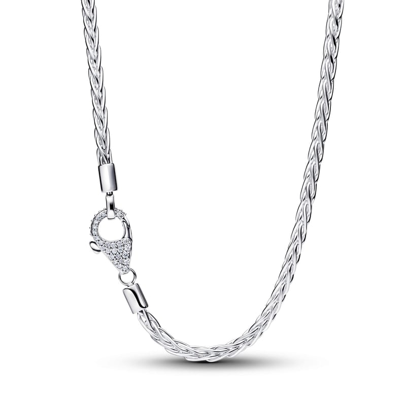 Pavé Clasp Foxtail Chain Charm Necklace
