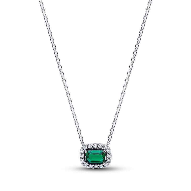 Pandora Rectangular Sparkling Green Halo Pendant Necklace 394503C01 394503 — Foto 1 von 1