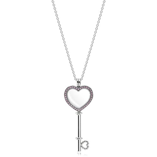 Large Pink Heart Key Floating Locket