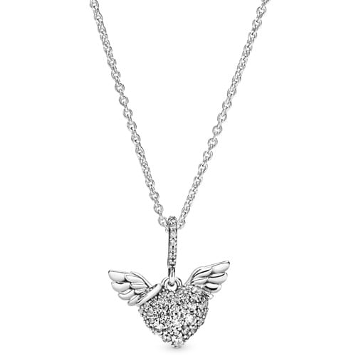 Pavé Heart & Angel Wings Necklace
