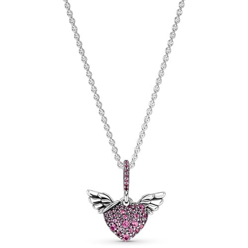 Pavé Heart & Angel Wings Necklace