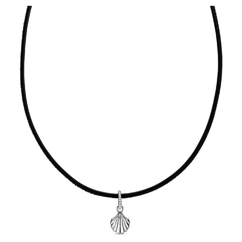 Black Leather Seashell Choker Necklace