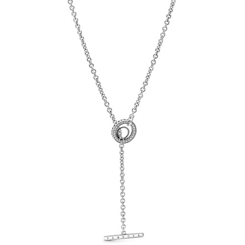 Pavé Circle Logo T-Bar Heart Necklace