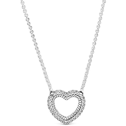 Pavé Snake Chain PatternOpen Heart Collier Necklace