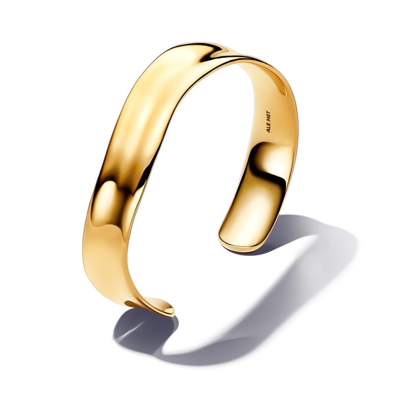 Gold Organically Shaped Broad Open Bangle