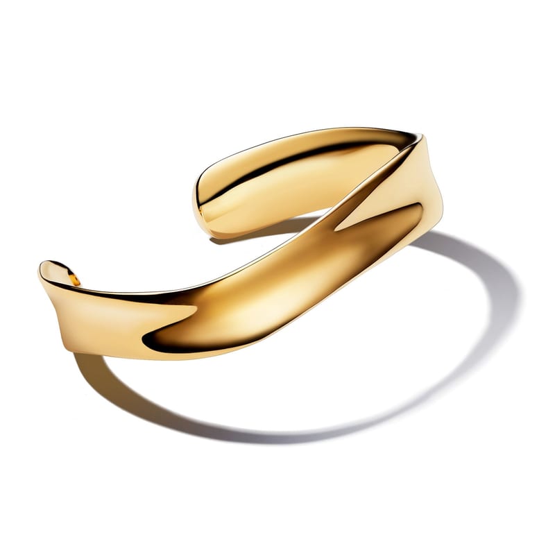 Gold Organically Shaped Broad Open Bangle