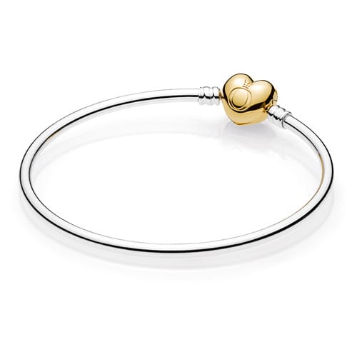 Sterling Silver Bangle with Pandora Shine Heart Clasp