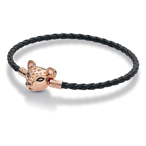 Sparkling Lion Princess Black Leather Bracelet