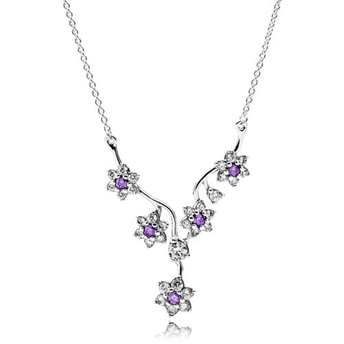 Pandora Forget Me Not Flower Necklace with Purple Zirconia 590519A 590519 — Foto 1 von 1