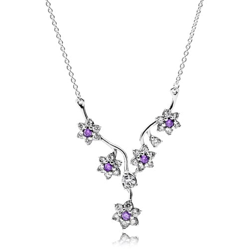 Forget Me Not Flower Necklace with Purple Zirconia