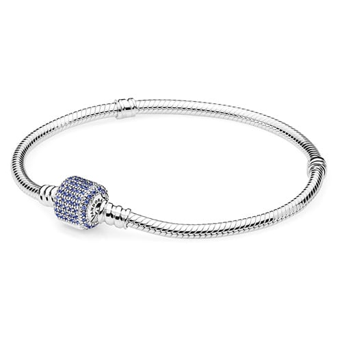 Sterling Silver Pandora Bracelet with Blue Pave Clasp