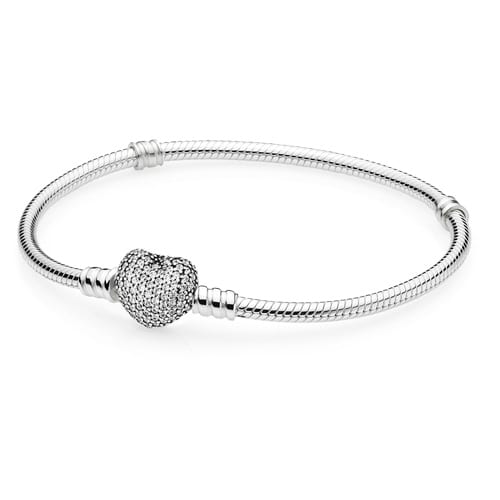 Pandora Moments Sparkling Heart Clasp Snake Chain Bracelet
