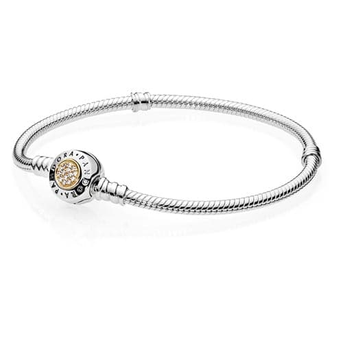 Pandora Sterling Silver Signature Bracelet with 14K Gold Clasp 590741CZ 590741C — foto 1 di 1