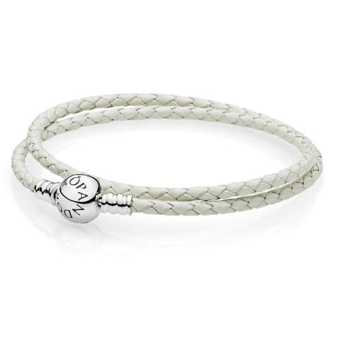 Ivory White Braided Double-Leather Charm Bracelet