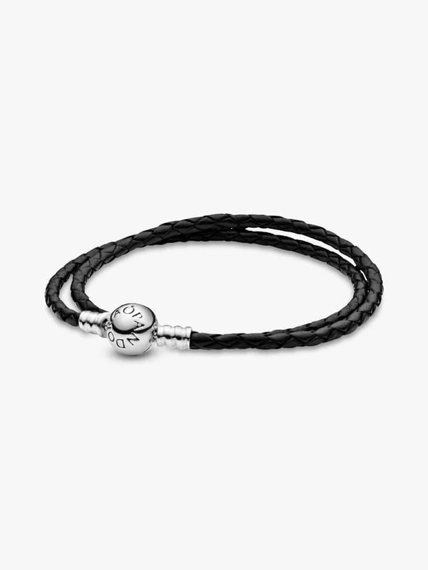 Black Braided Double-Leather Charm Bracelet