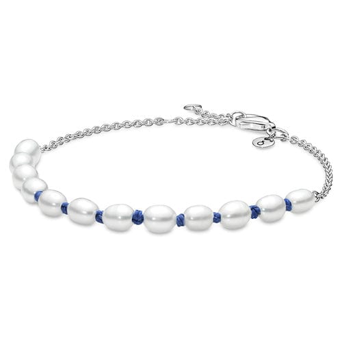 Freshwater Cultured Pearl Blue Cord Chain Bracelet