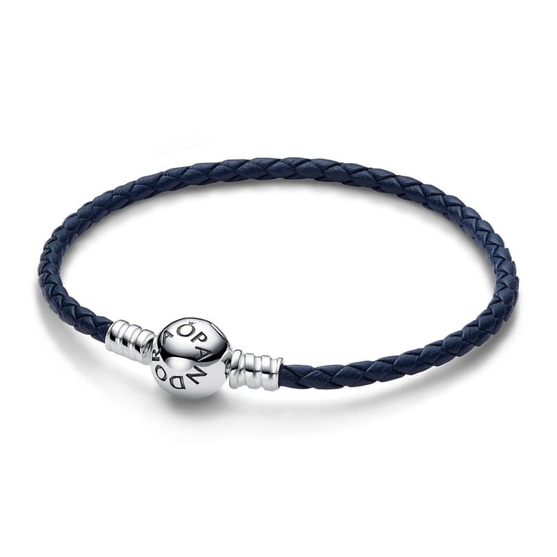 Pandora Moments Round Clasp Blue Braided Leather Bracelet 592790C01 592790 — Foto 1 von 1