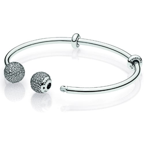 Open Bangle Charm Bracelet with Clear Zirconia