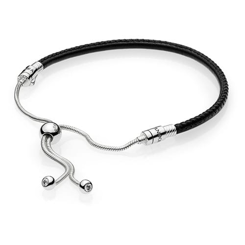 Black Leather Sliding Bolo Bracelet