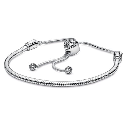 Pavé Heart Clasp Snake Chain Slider Bracelet