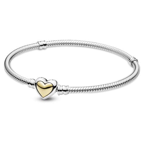 Pandora Domed Golden Heart Clasp Snake Chain Bracelet 599380C00 599380 — Foto 1 von 1