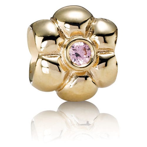 14K Gold Flower with Pink CZ Charm