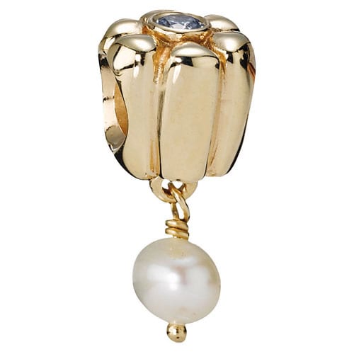 14K Gold Hanging Pearl Charm