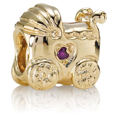 14K Gold Baby Carriage with Pink Sapphire Charm