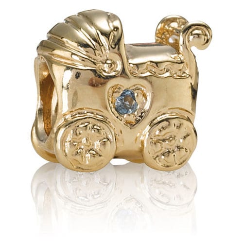 14K Gold Baby Carriage with Blue Topaz Charm