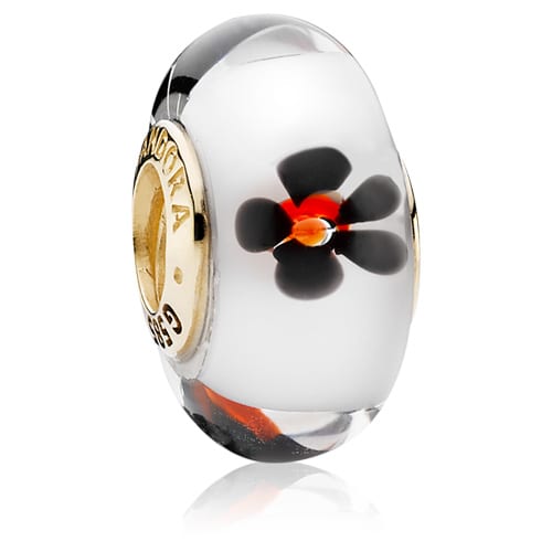 14K Gold Black Blossom Murano Charm