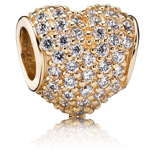 14K Gold Pave Heart Charm with Clear Zirconia