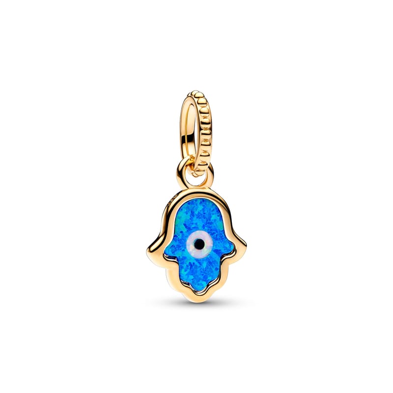 Gold Opalescent Blue Hamsa Hand Dangle