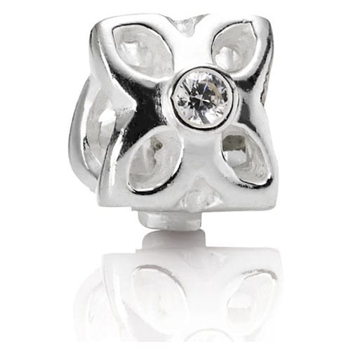 Four Petal Flower Clear CZ Charm