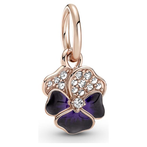 Deep Purple Pansy Flower Dangle Charm