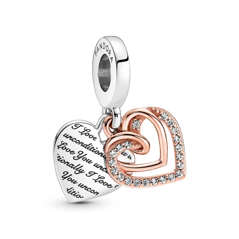 Rose Entwined Hearts Double Dangle Charm