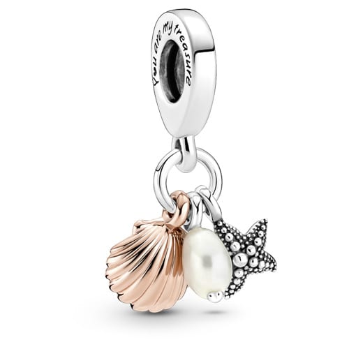 Freshwater Cultured Pearl, Starfish & Shell Triple Dangle Charm