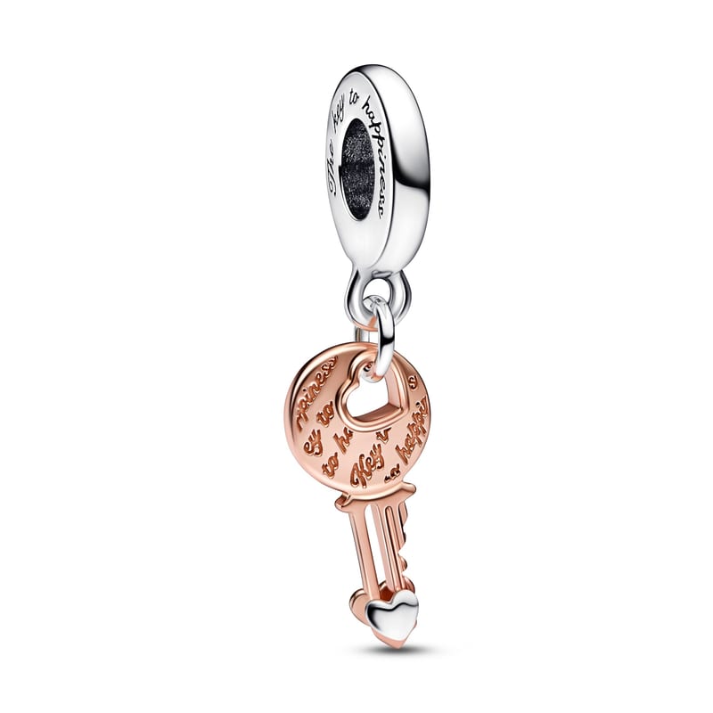 Two-tone Key & Sliding Heart Dangle Charm