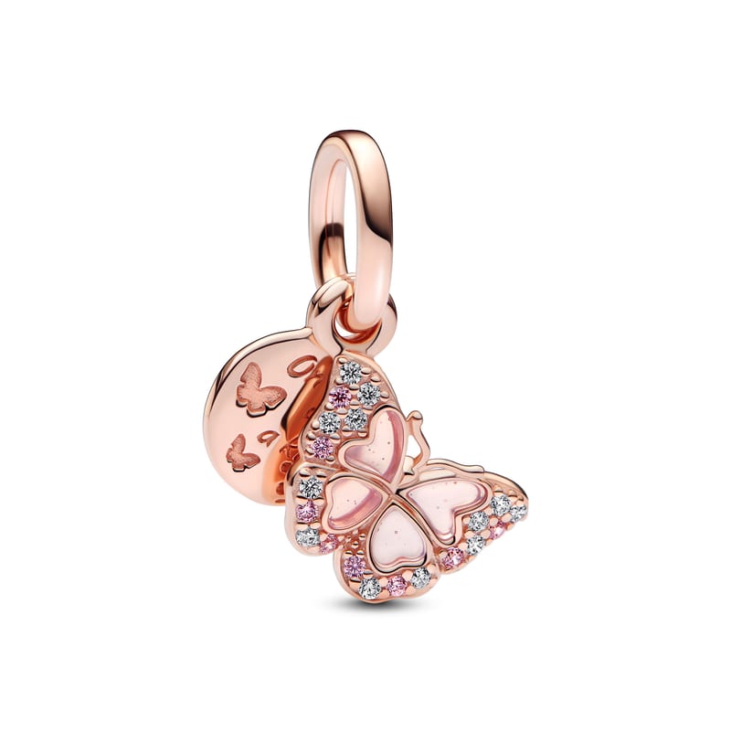 Pink Rose Butterfly Double Dangle