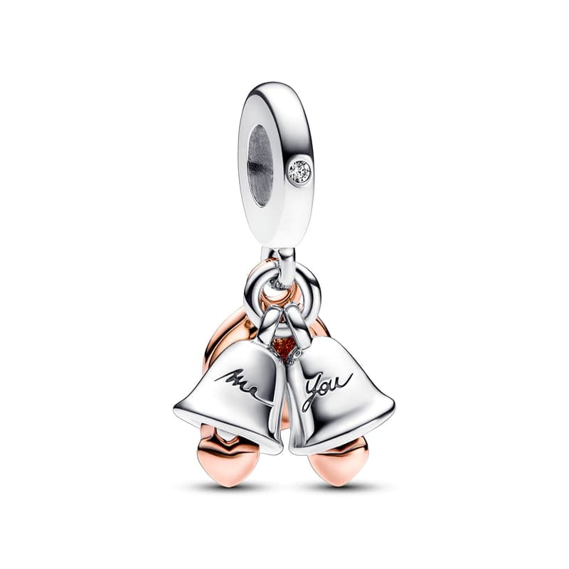 Pandora Two-tone Wedding Bells Double Dangle Charm 782592C01 782592 — foto 1 de 1