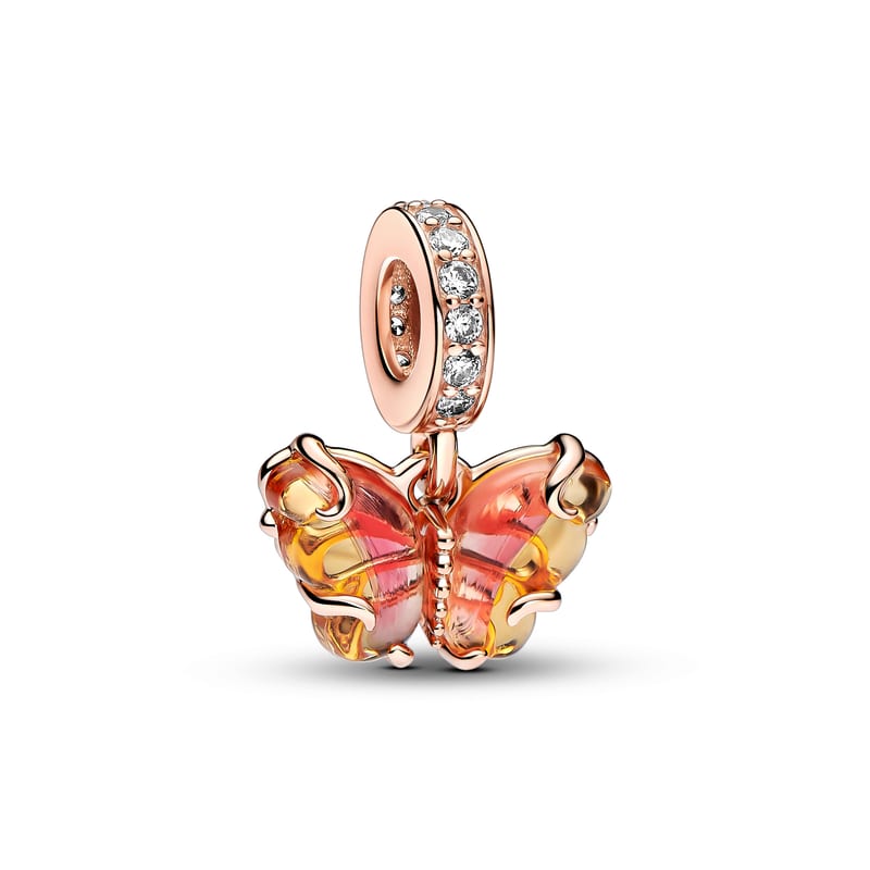 Pink and Yellow Murano Glass Butterfly Dangle