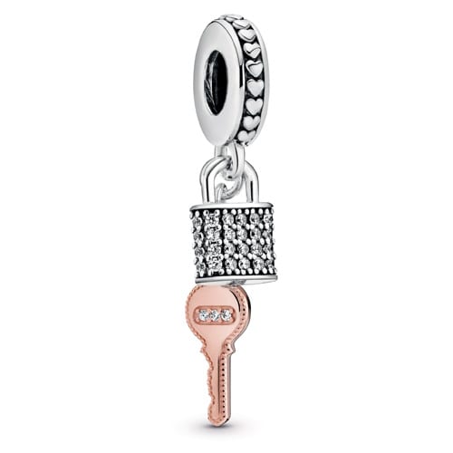 Pavé Padlock & Key Dangle Charm